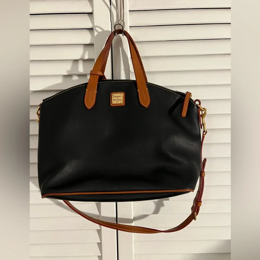 Dooney & Bourke Pebble Grain Large Zip Dome Satchel Black British Tan